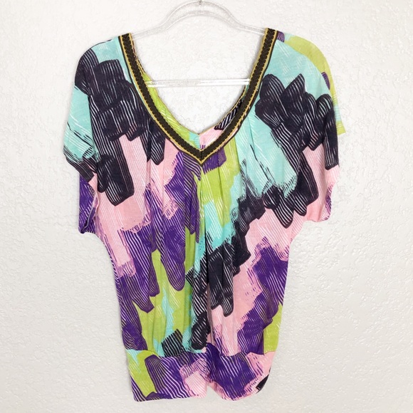 EUC Anthro C Keer brushstroke Printed V Neck Top - Picture 1 of 9